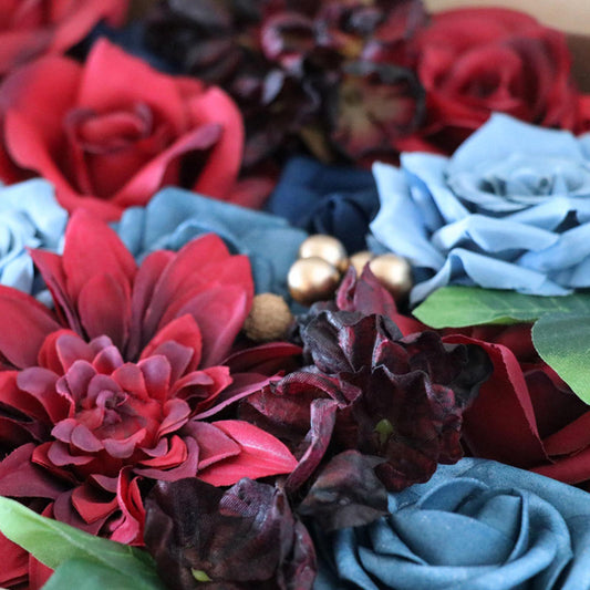 1 Box Artificial Flowers Combo DIY Crafts for Centerpieces Bouquets Party wine red navy blue