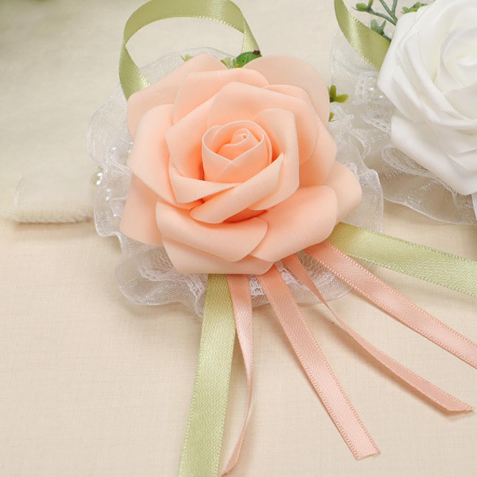 Wristband Hand Flowers Floral Badge Bracelet for Prom Wedding Bridesmaid Champagne