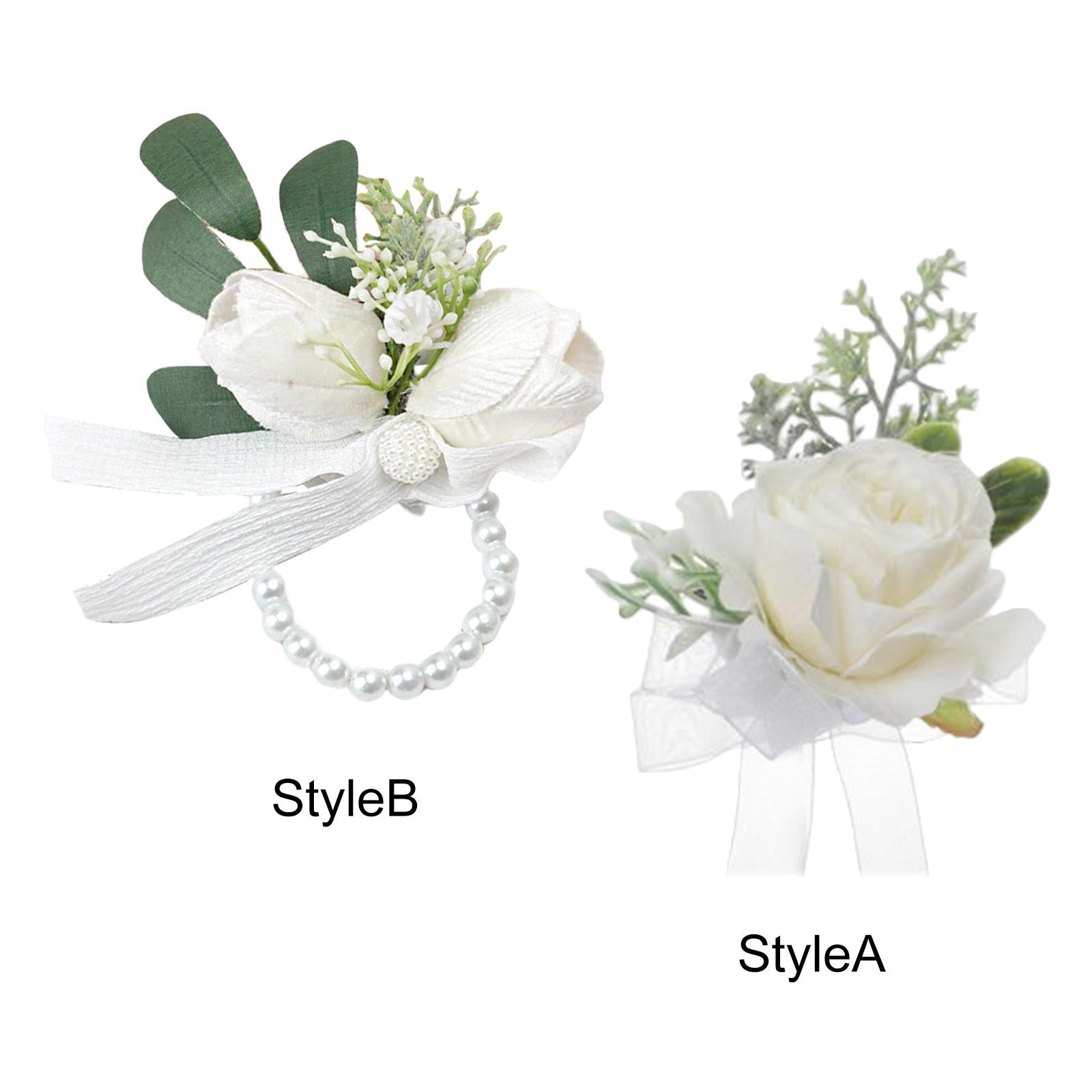 Wrist Corsage Ribbon Bracelet Hand Flowers for Bridesmaid Bridal StyleA