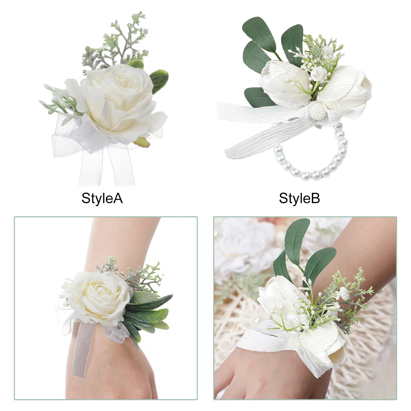 Wrist Corsage Ribbon Bracelet Hand Flowers for Bridesmaid Bridal StyleA