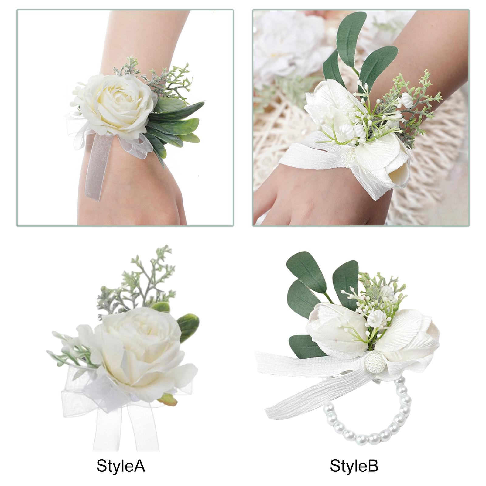 Wrist Corsage Ribbon Bracelet Hand Flowers for Bridesmaid Bridal StyleA