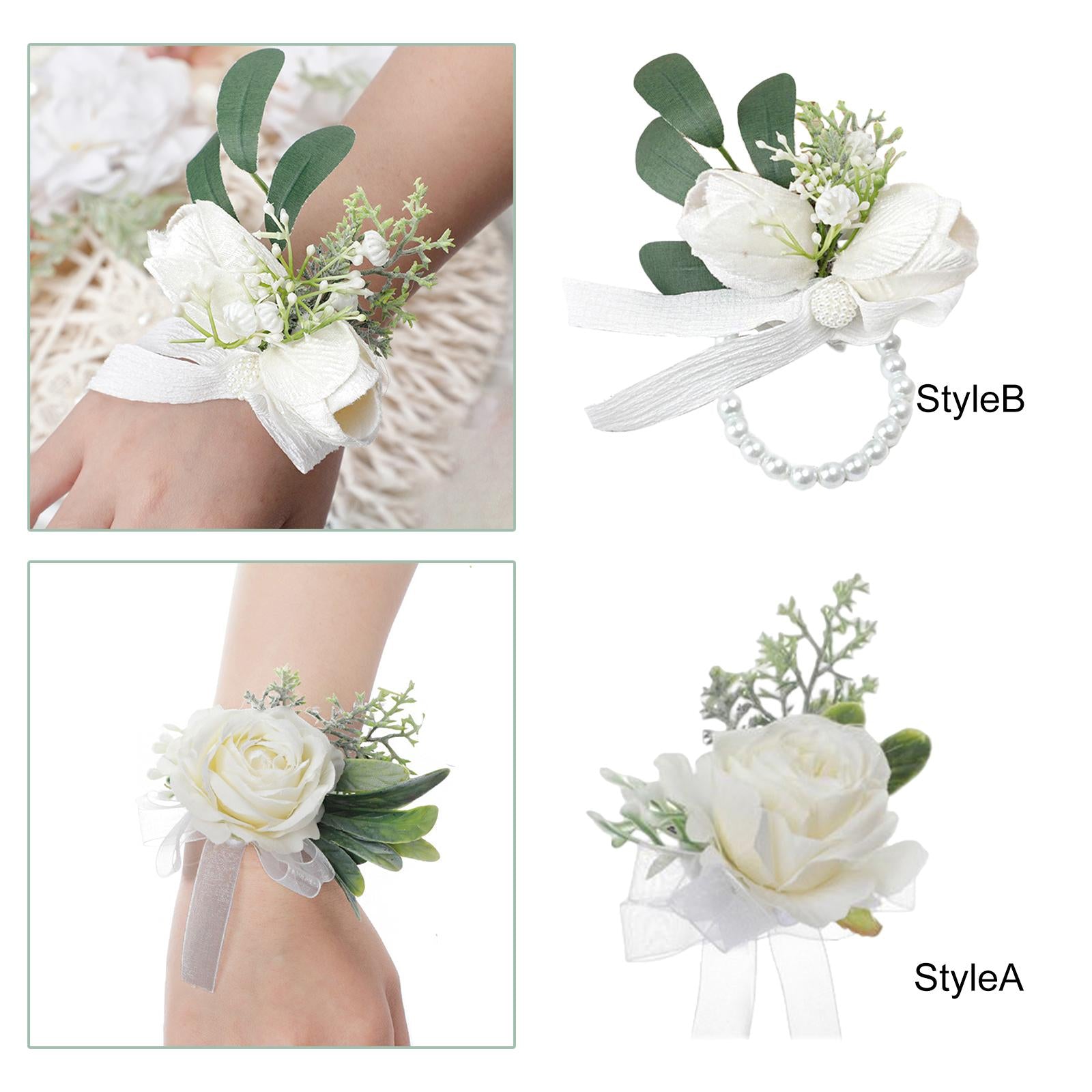 Wrist Corsage Ribbon Bracelet Hand Flowers for Bridesmaid Bridal StyleA