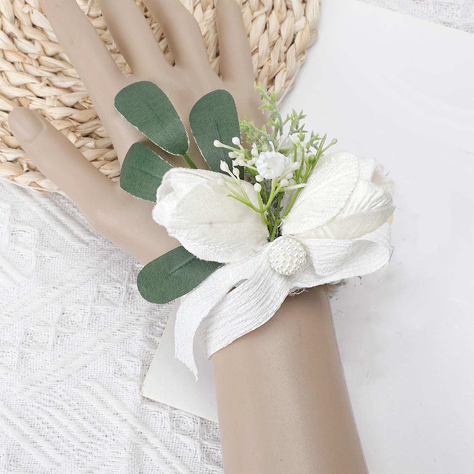 Wrist Corsage Ribbon Bracelet Hand Flowers for Bridesmaid Bridal StyleB