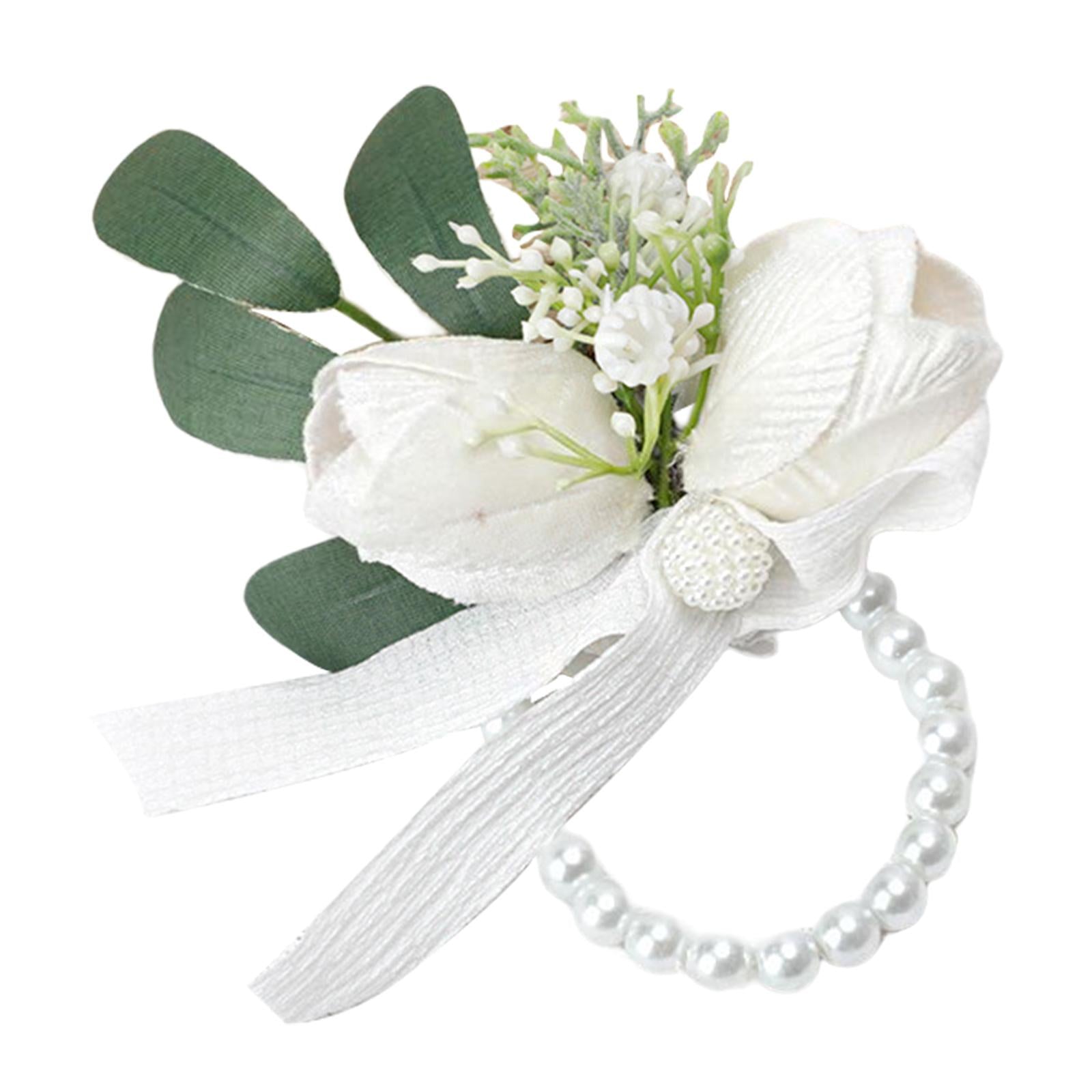 Wrist Corsage Ribbon Bracelet Hand Flowers for Bridesmaid Bridal StyleB