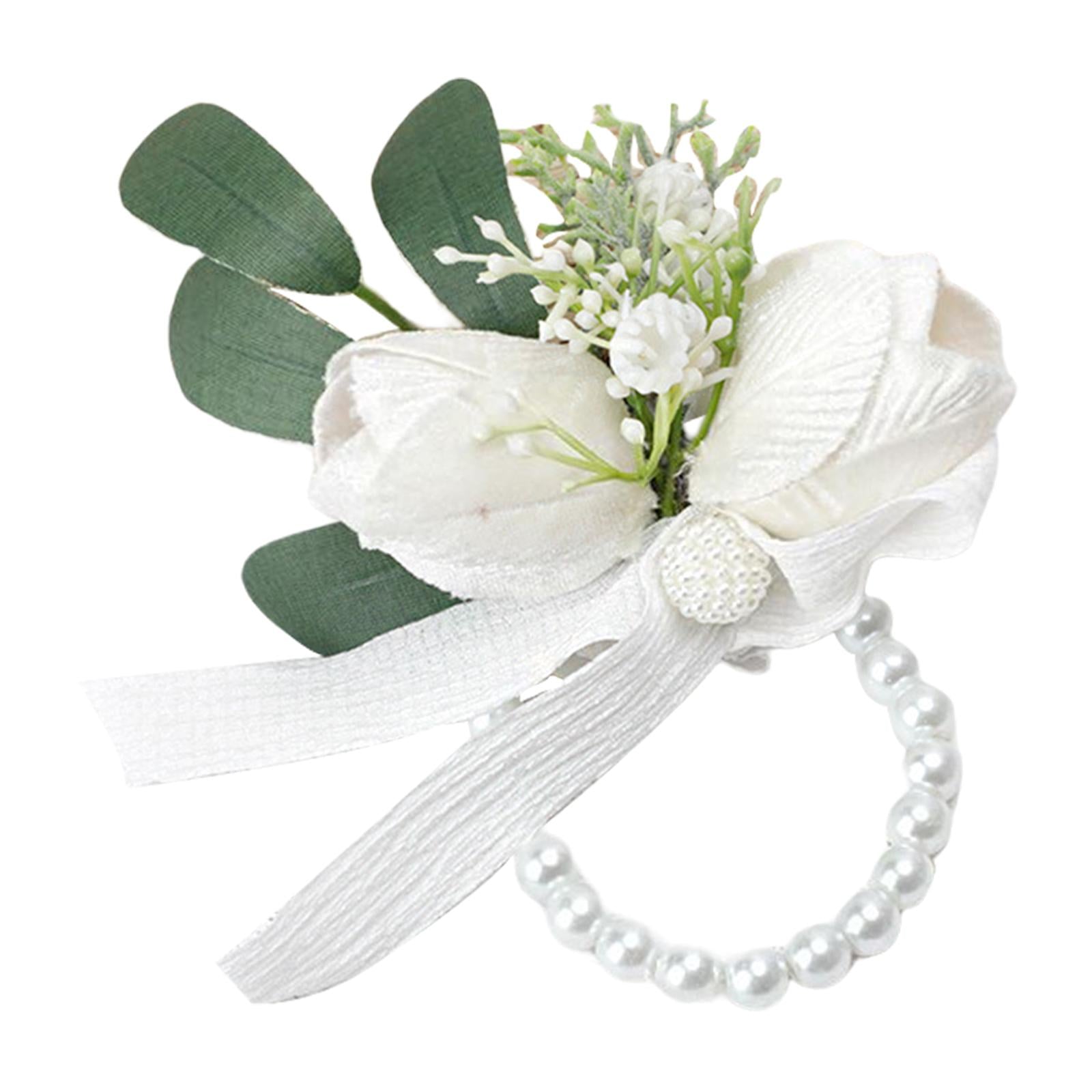 Wrist Corsage Ribbon Bracelet Hand Flowers for Bridesmaid Bridal StyleB