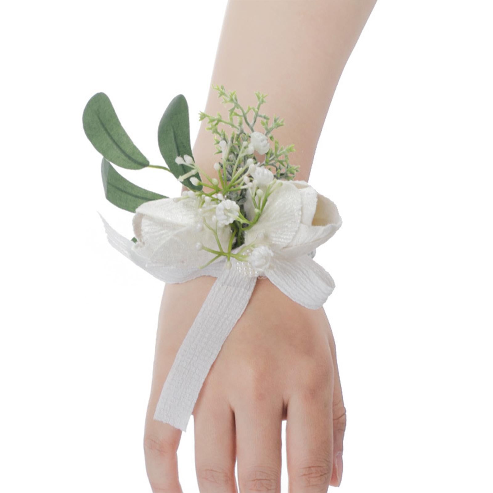 Wrist Corsage Ribbon Bracelet Hand Flowers for Bridesmaid Bridal StyleB