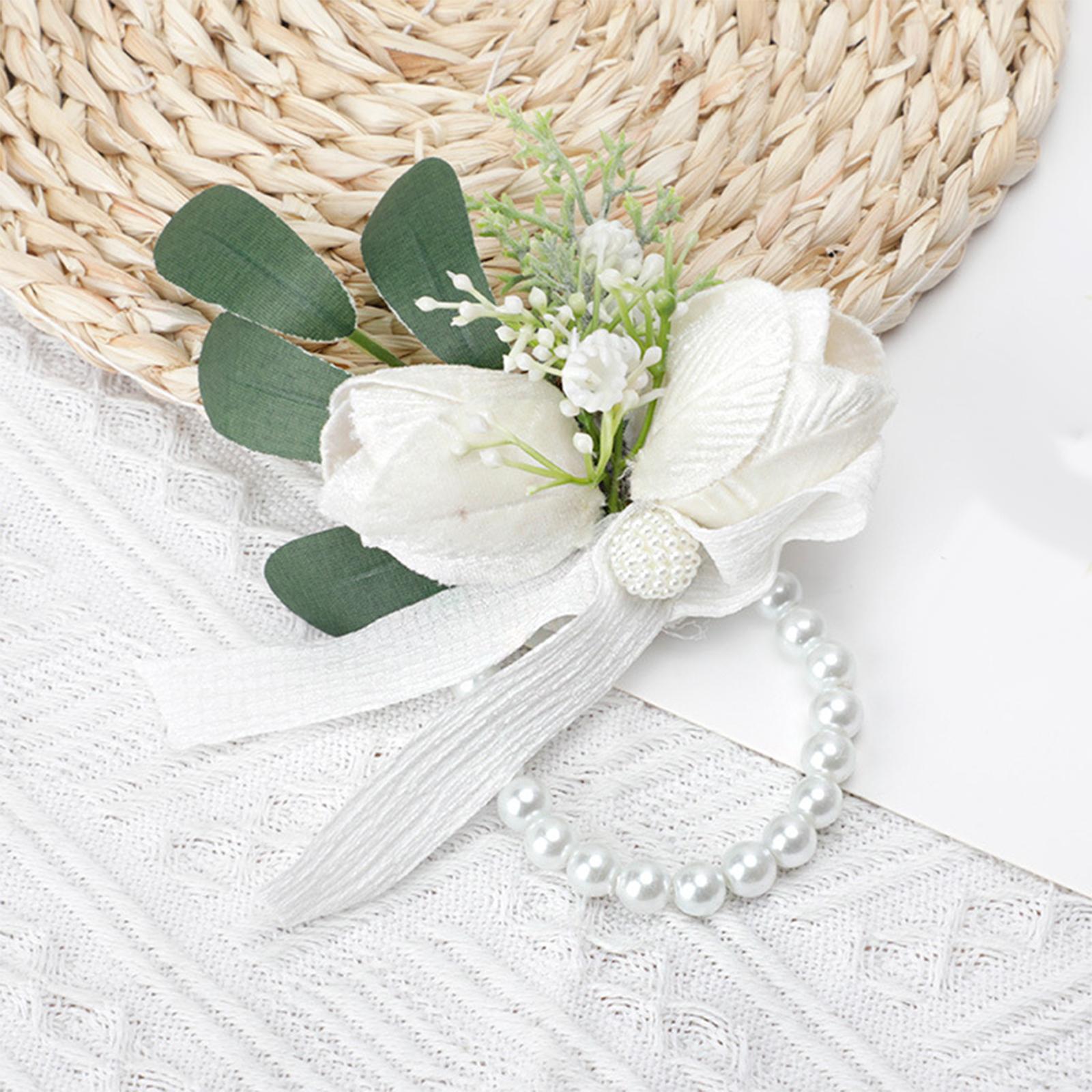 Wrist Corsage Ribbon Bracelet Hand Flowers for Bridesmaid Bridal StyleB