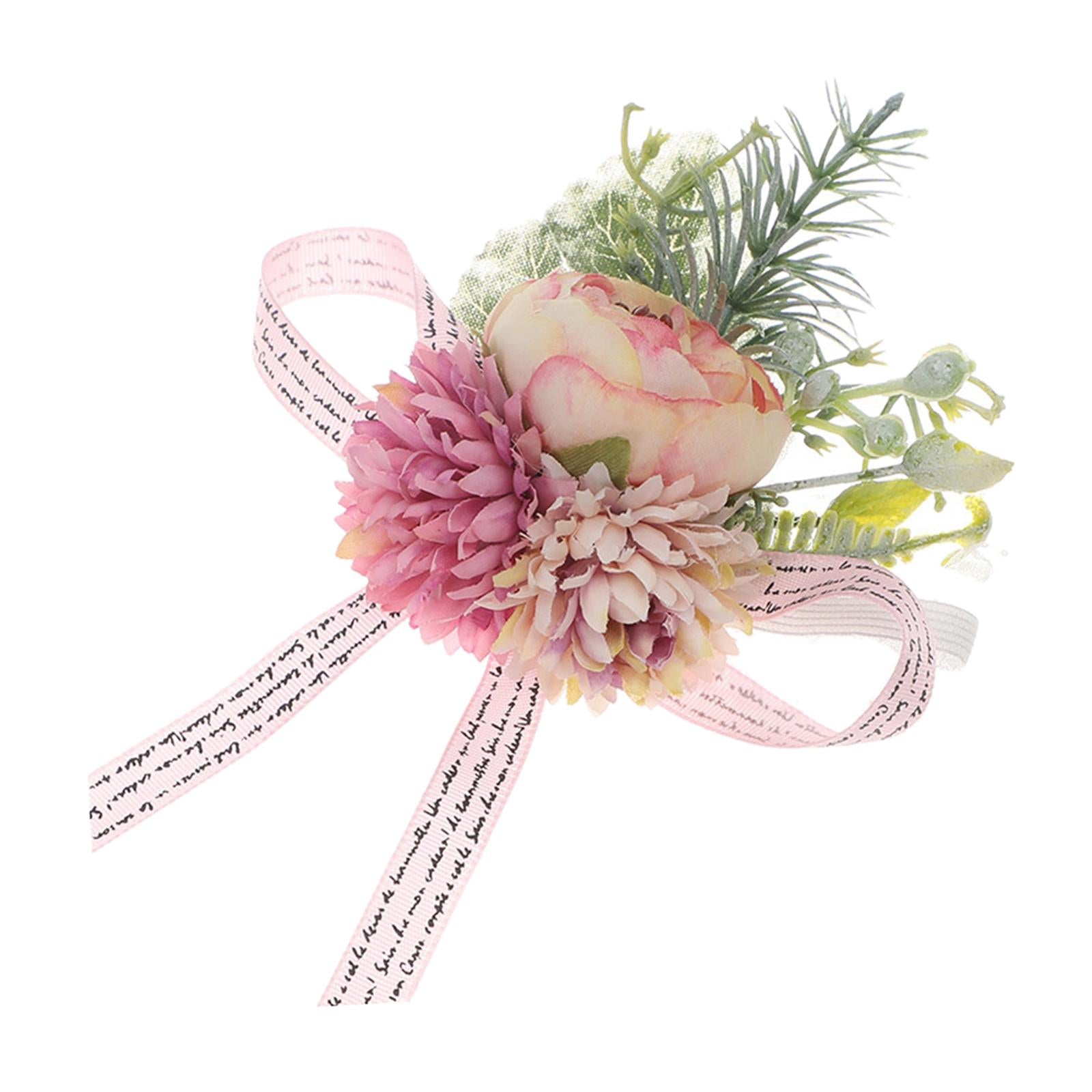 Wrist Corsage Bracelet Silk Rose Hand Artificial Flowers for Ceremony Prom Pink 