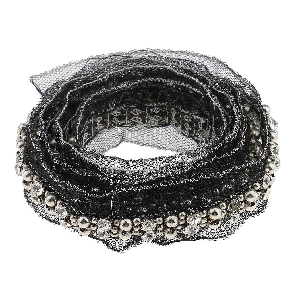 1 Yard Crystal Beads Lace Ribbon Fabric Trim Sewing Applique 3cm Black