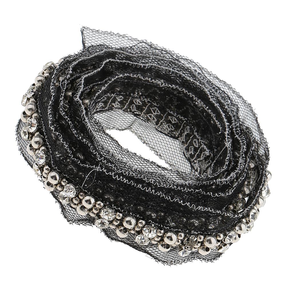 1 Yard Crystal Beads Lace Ribbon Fabric Trim Sewing Applique 3cm Black