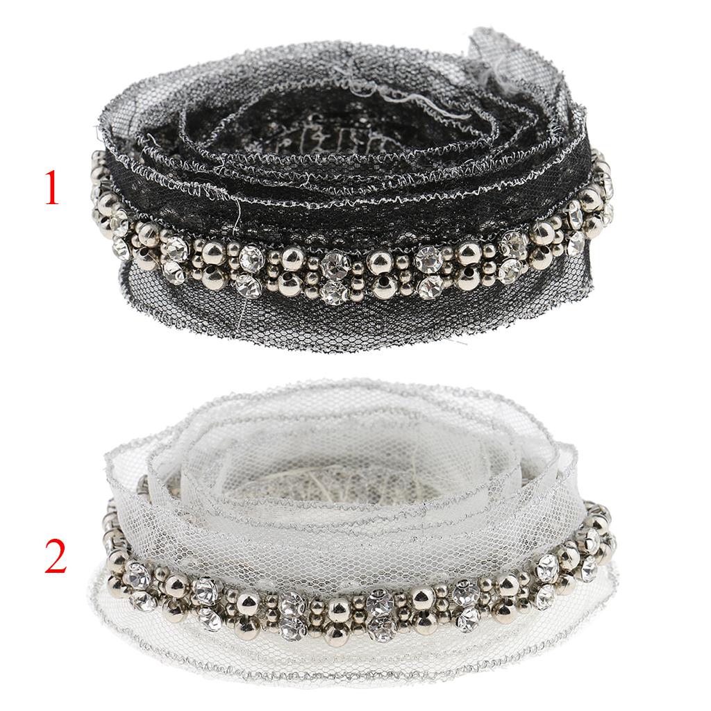 1 Yard Crystal Beads Lace Ribbon Fabric Trim Sewing Applique 3cm Black