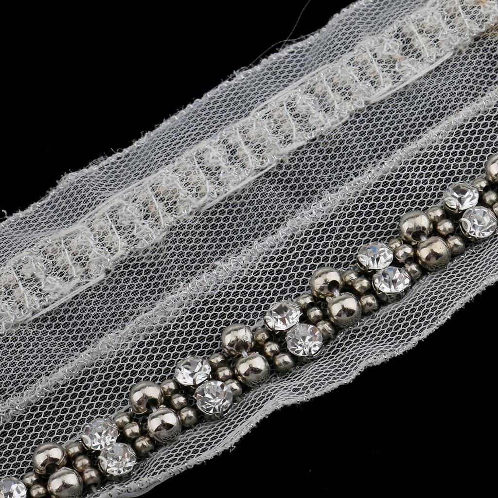 1 Yard Crystal Beads Lace Ribbon Fabric Trim Sewing Applique 3cm White