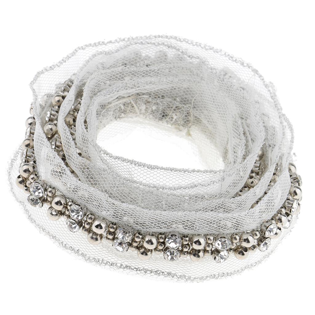 1 Yard Crystal Beads Lace Ribbon Fabric Trim Sewing Applique 3cm White