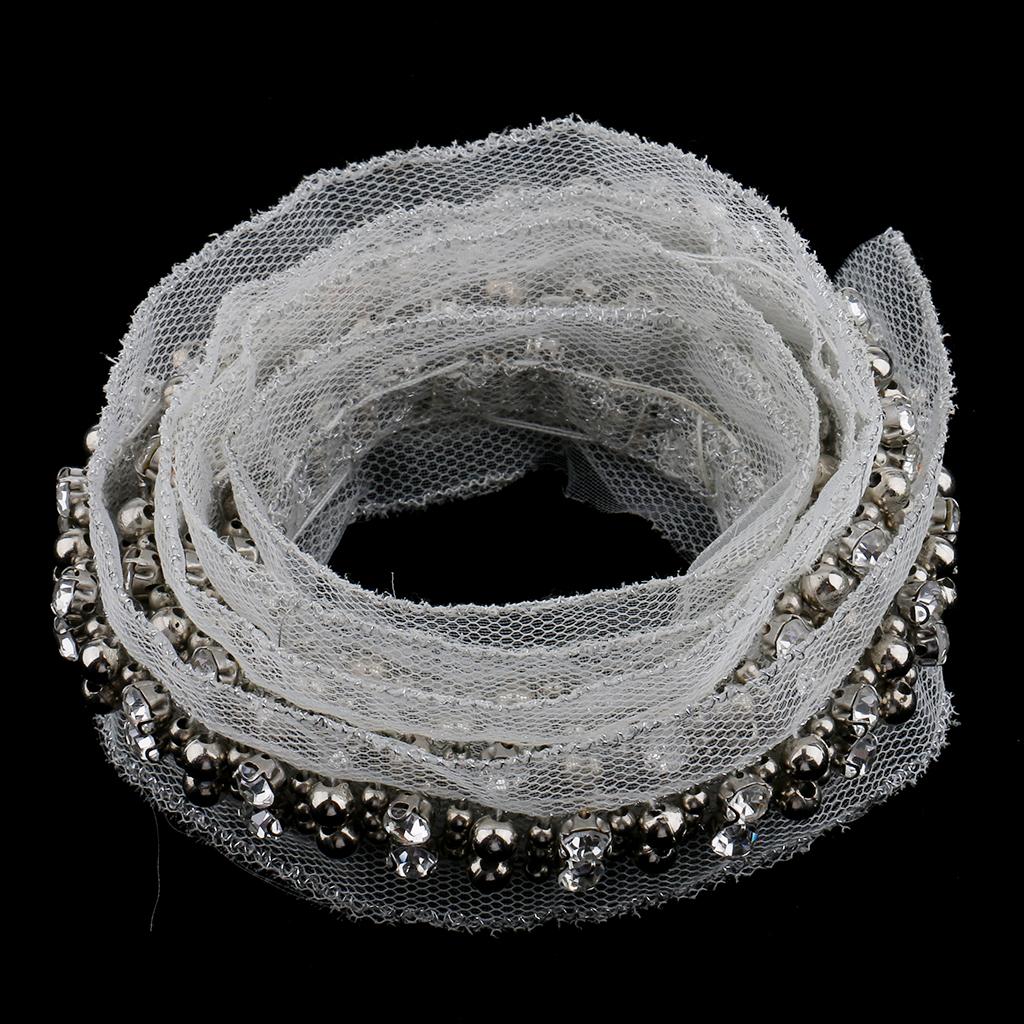 1 Yard Crystal Beads Lace Ribbon Fabric Trim Sewing Applique 3cm White