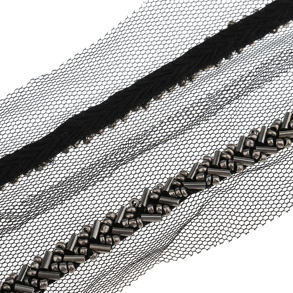 1 Yard Beaded Sewing Trimming Mesh Lace Ribbon Dress Decor Craft Black