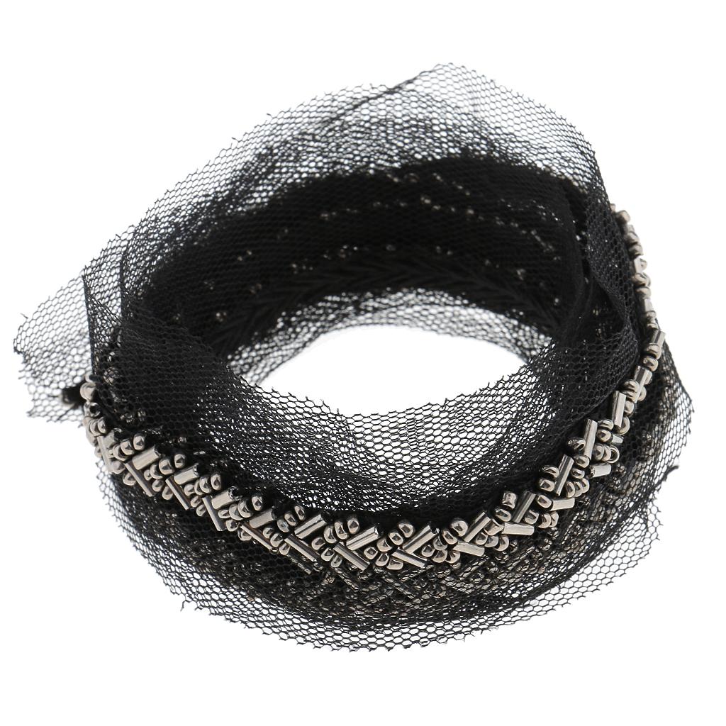 1 Yard Beaded Sewing Trimming Mesh Lace Ribbon Dress Decor Craft Black