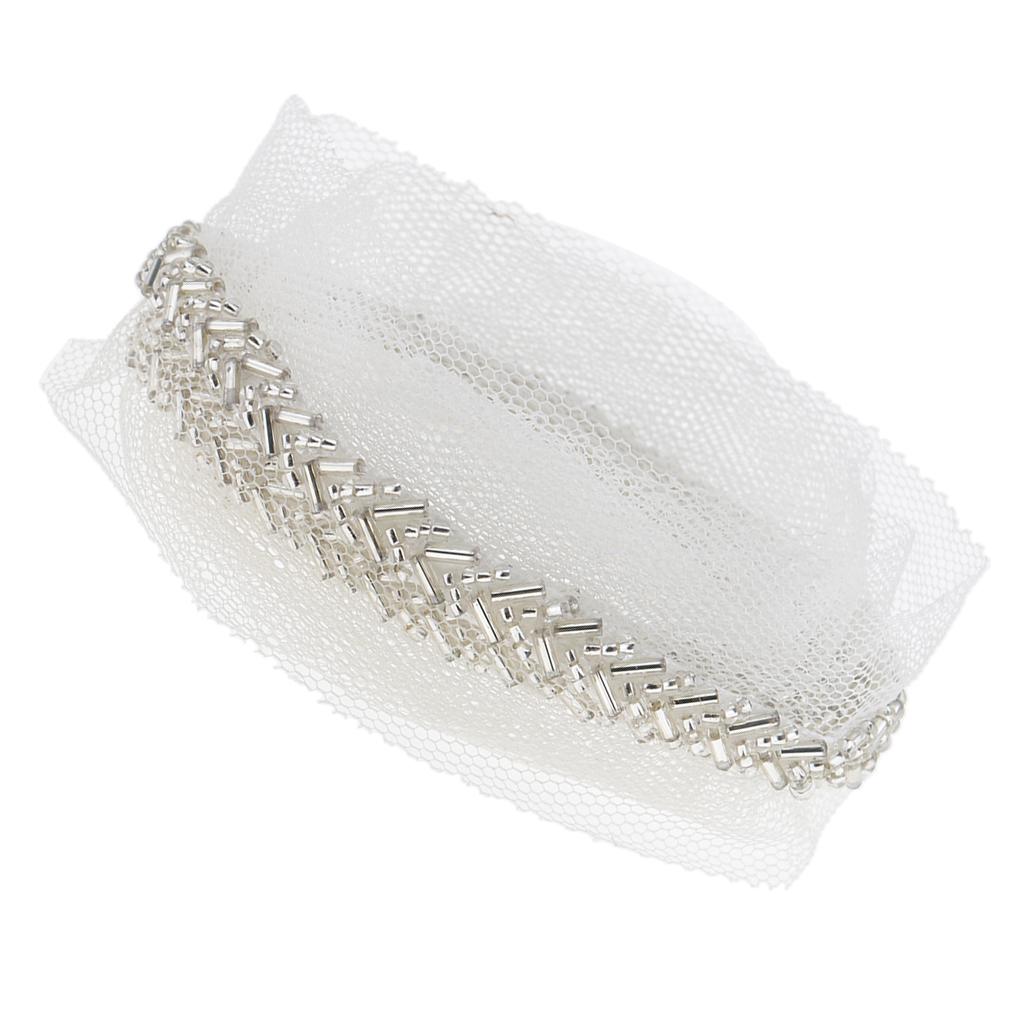 1 Yard Beaded Sewing Trimming Mesh Lace Ribbon Dress Decor Craft White