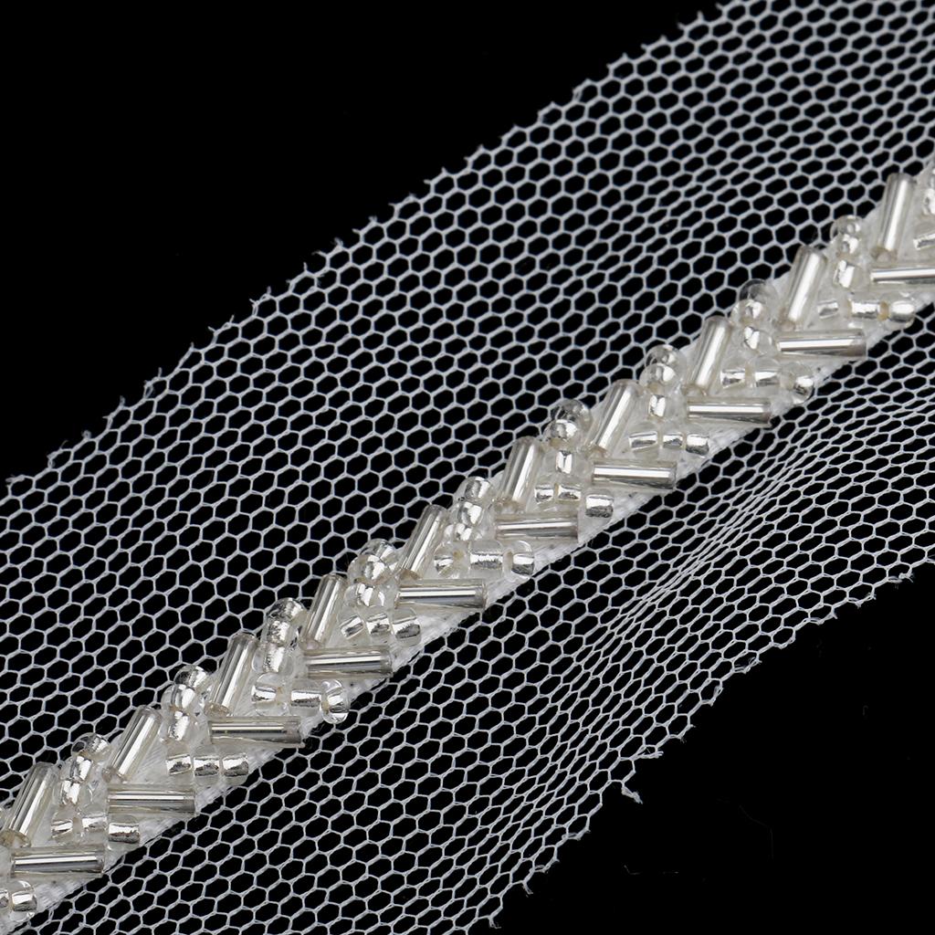 1 Yard Beaded Sewing Trimming Mesh Lace Ribbon Dress Decor Craft White