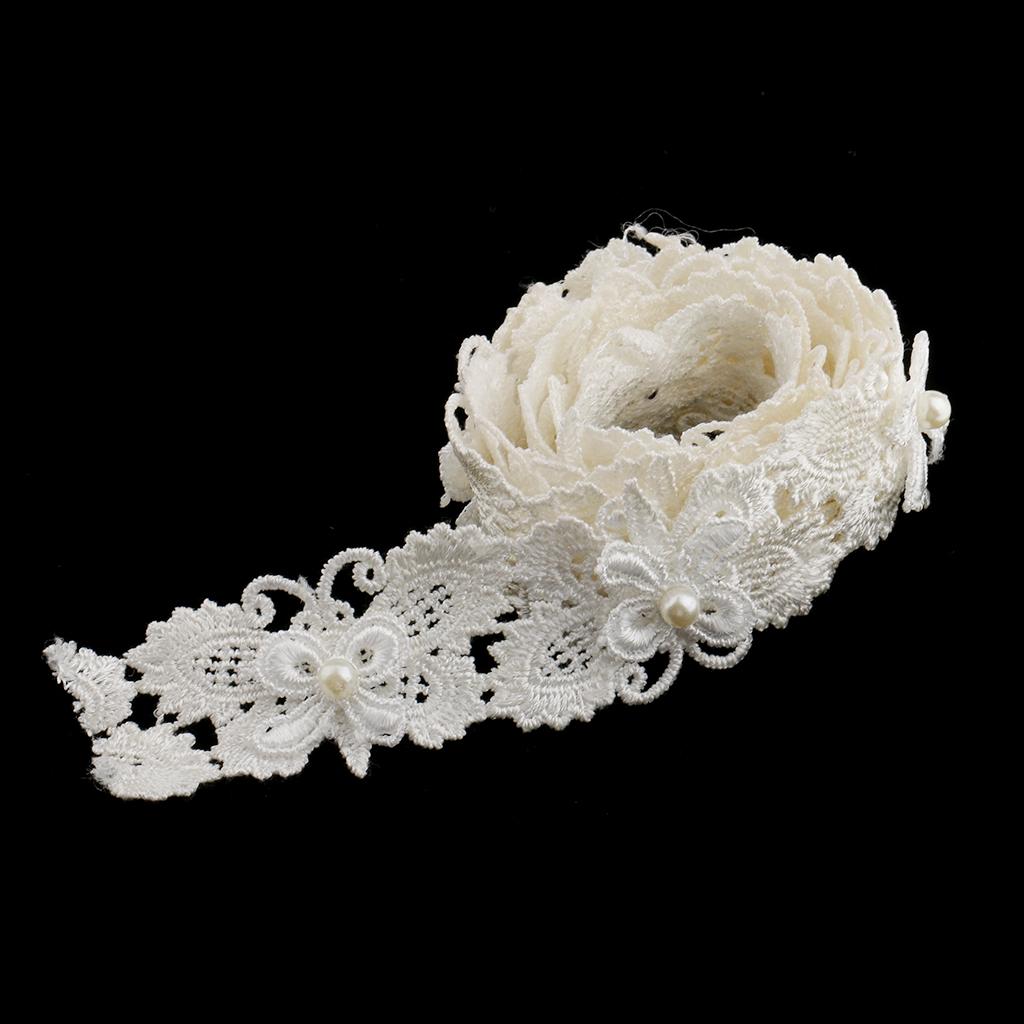 1 Yard Butterfly Pearl Lace Trim Ribbon Applique for Wedding Dress Decoration DIY Crafts