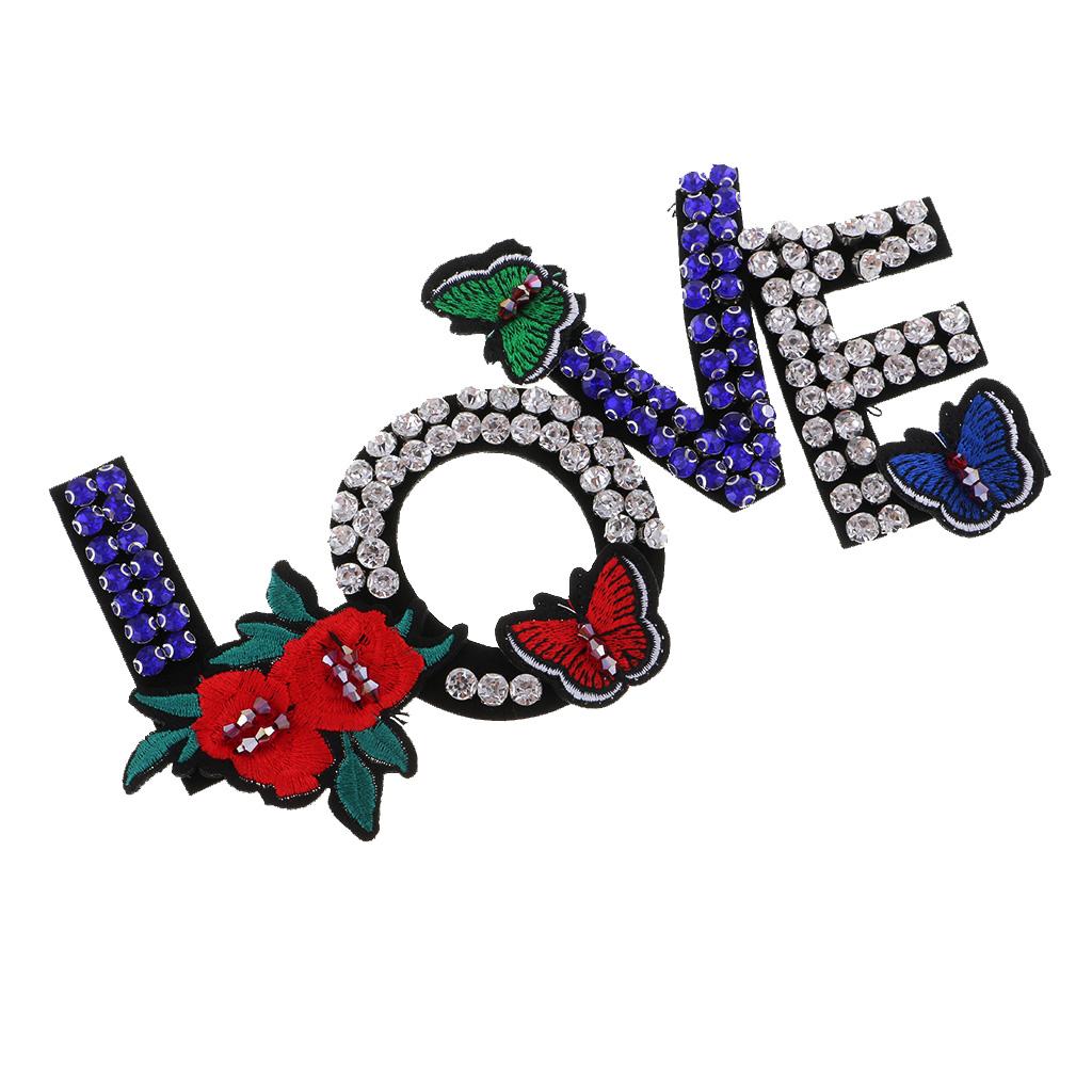 1 Piece LOVE Rhinestone Beaded Patches Embroidery Fabric Appliques Garment Decoration