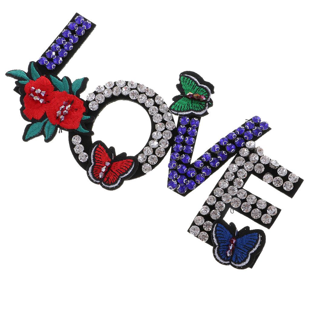 1 Piece LOVE Rhinestone Beaded Patches Embroidery Fabric Appliques Garment Decoration