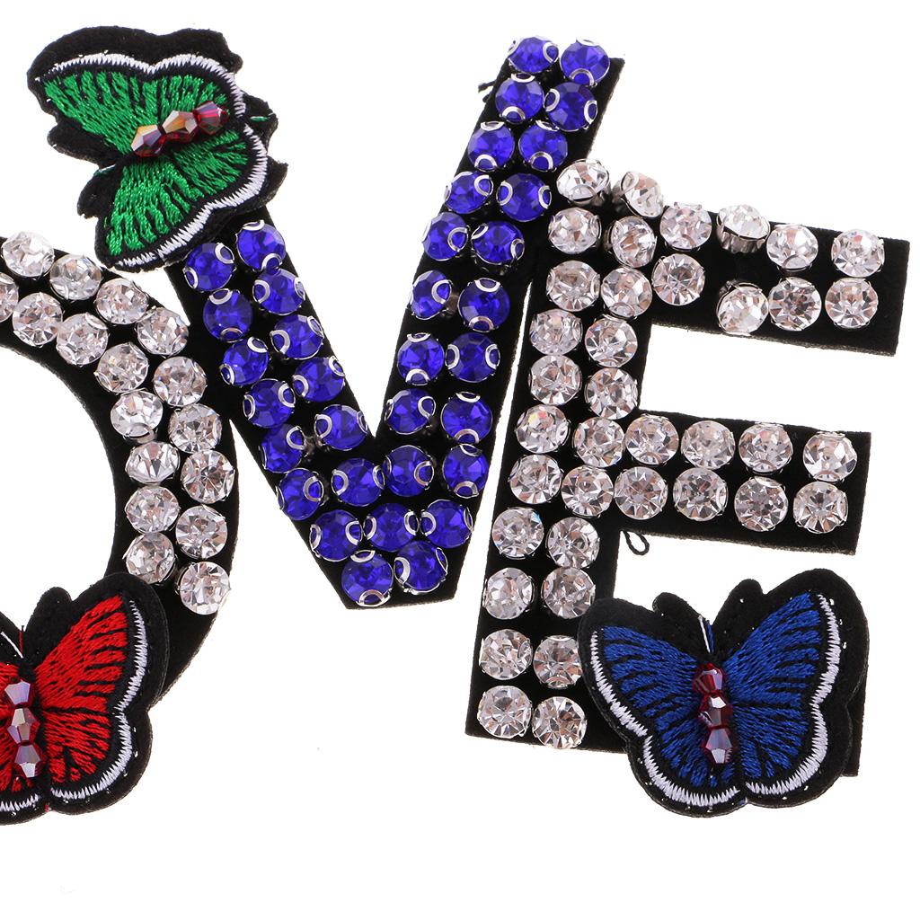 1 Piece LOVE Rhinestone Beaded Patches Embroidery Fabric Appliques Garment Decoration