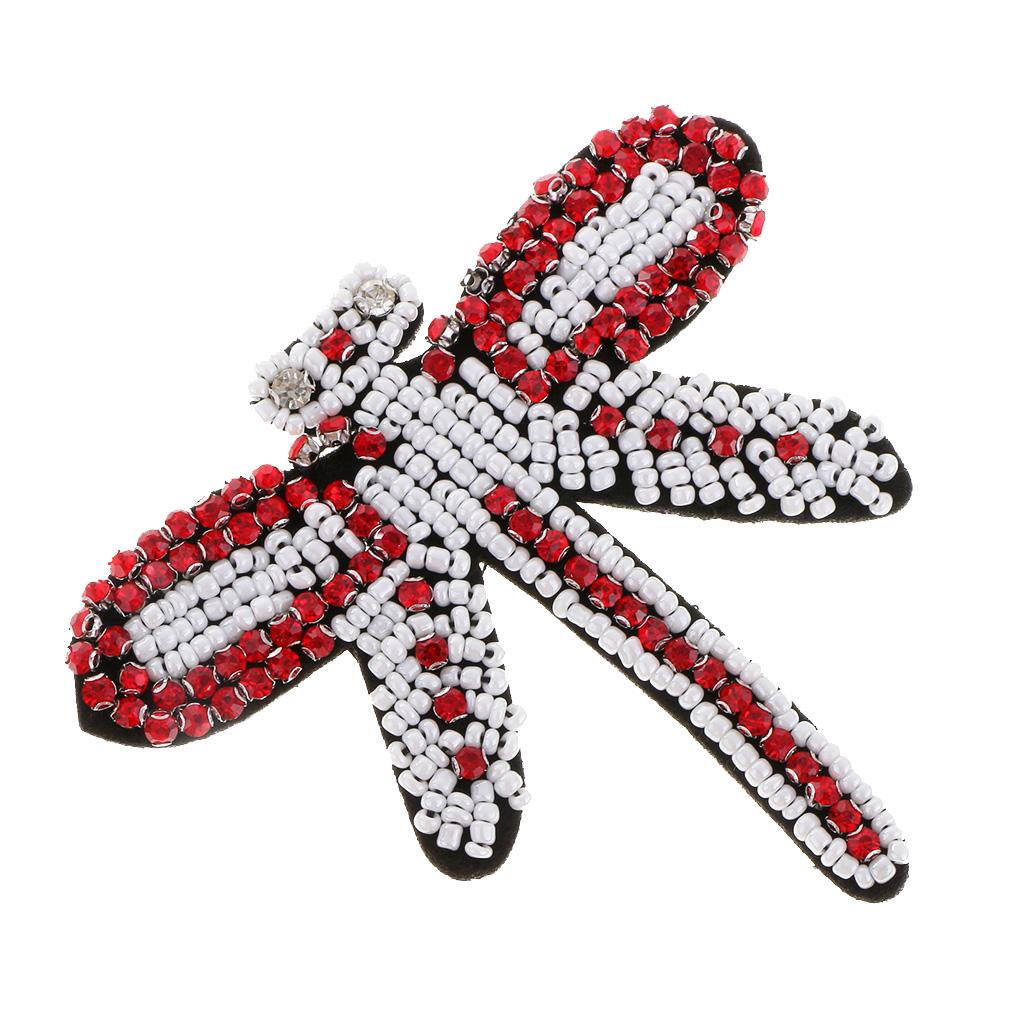 1 Piece Embroidered Dragonfly Beaded Rhinestones Patch Sew on Patch Garment Decoration