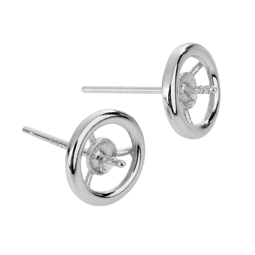 1 Pair of Sterling 925 Silver Round Ear Stud Earring Findings Bases DIY Jewelry