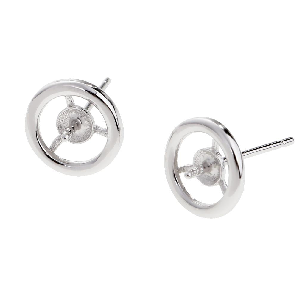 1 Pair of Sterling 925 Silver Round Ear Stud Earring Findings Bases DIY Jewelry