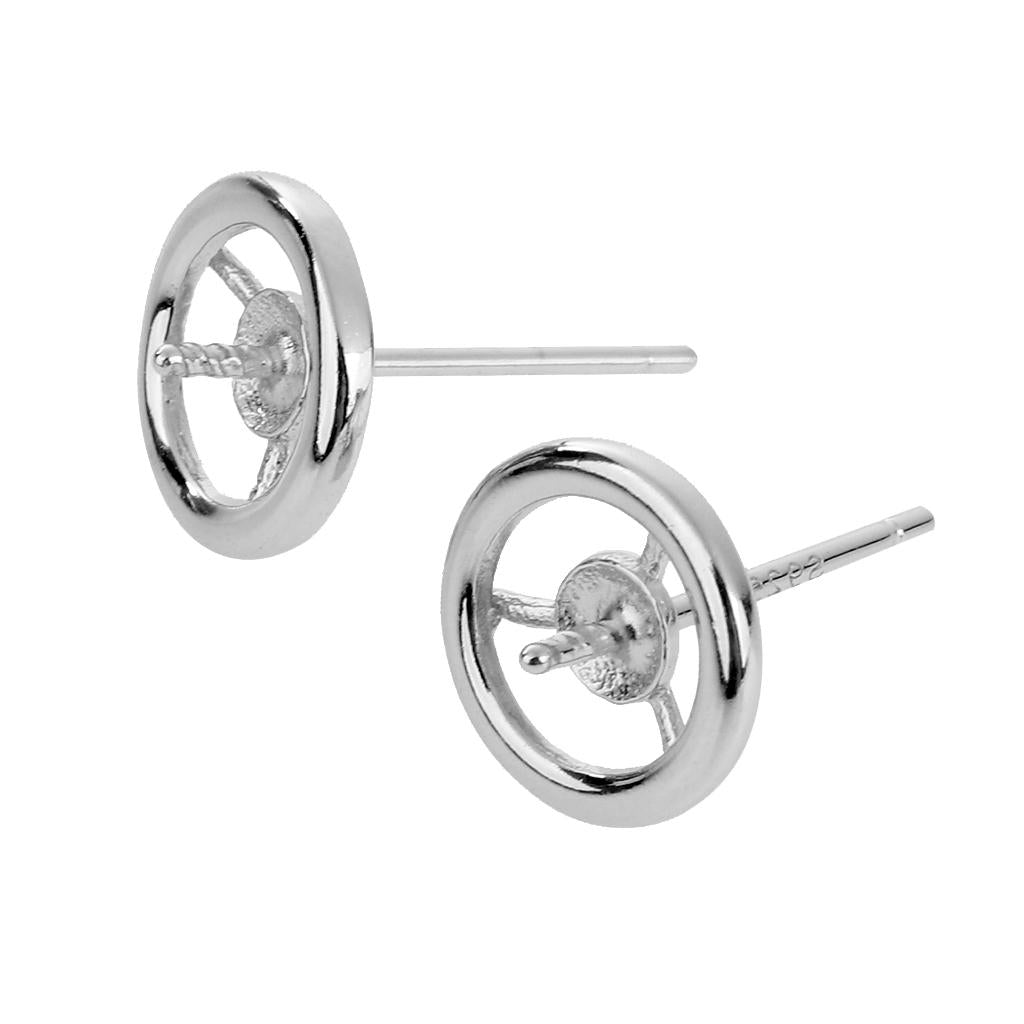 1 Pair of Sterling 925 Silver Round Ear Stud Earring Findings Bases DIY Jewelry