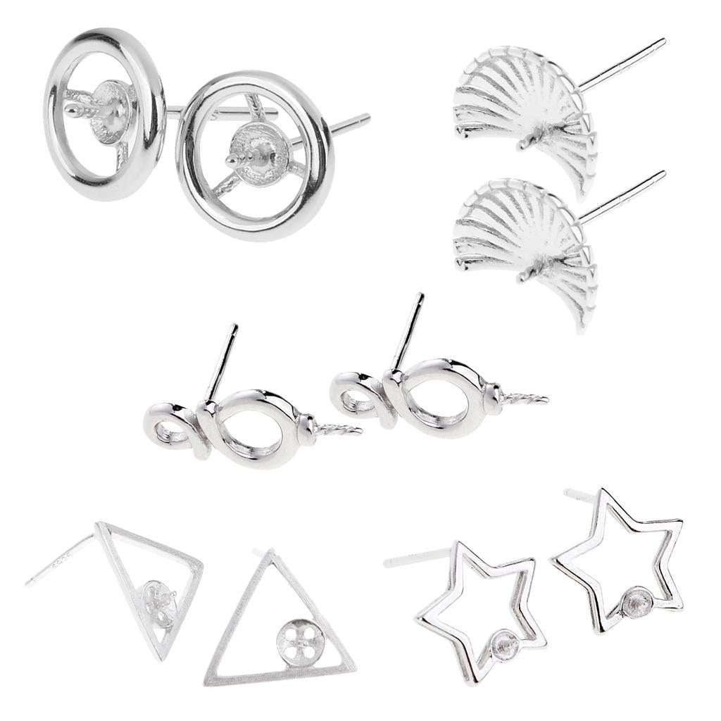 1 Pair of Sterling 925 Silver Round Ear Stud Earring Findings Bases DIY Jewelry