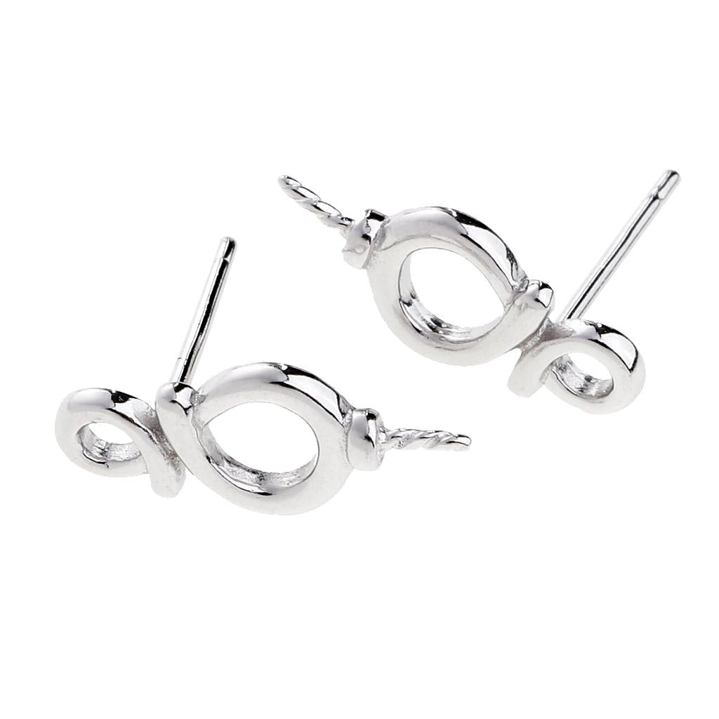 1 Pair of Sterling 925 Silver 8 Shape Ear Stud Earring Findings Bases DIY Jewelry