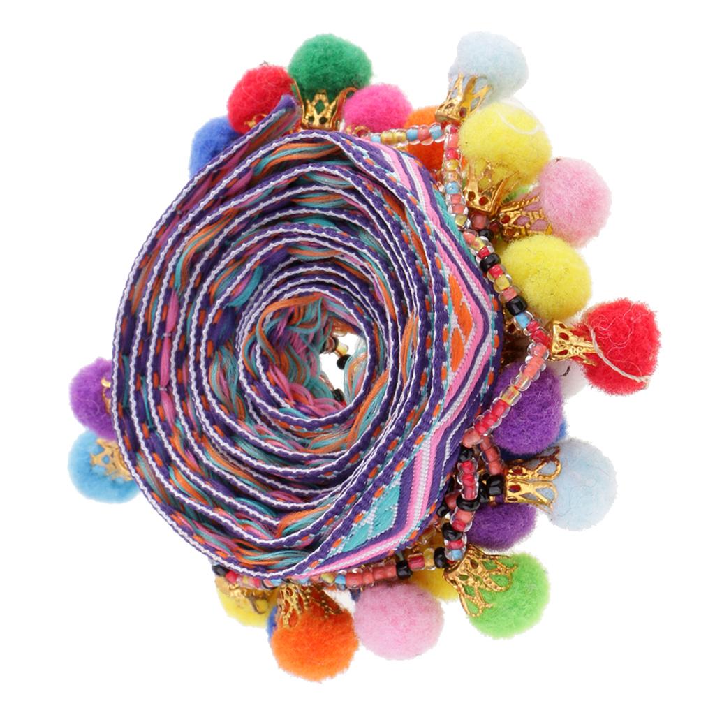 1 Yard Colorful Pom Pom Beads Fringe Tassels Braid Jacquard Ribbon Trim 33mm