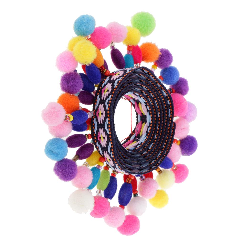 1 Yard Colorful Pom Pom Beads Fringe Tassels Braid Jacquard Ribbon Trim 45mm