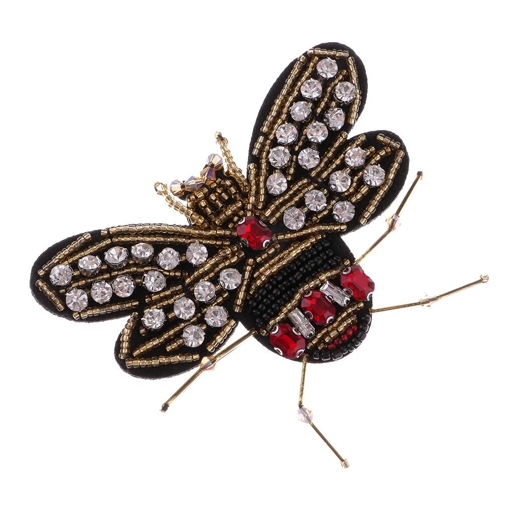 1 Piece Dragonfly Rhinestone Beaded Patch Embroidery Sew on Applique for DIY Crafts