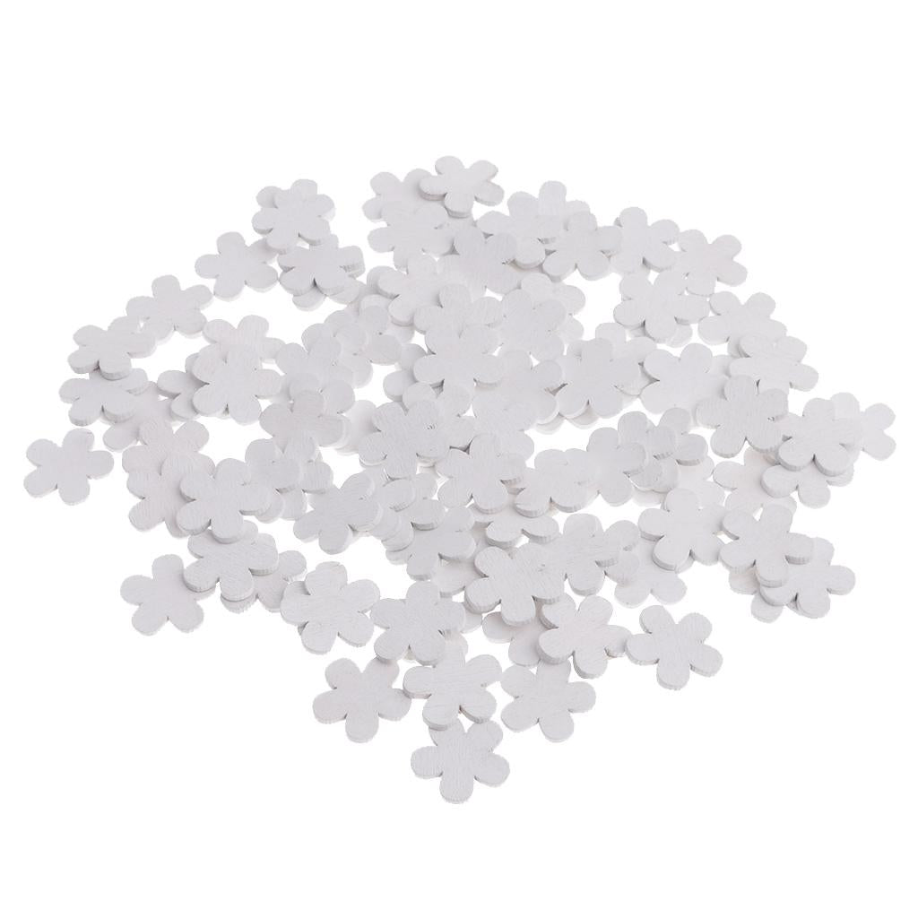  100 Pieces White 21x20mm Mini Wooden Flower Shapes Pieces Decor Embellishment Art Craft Card Making Scrapbooking Wedding Favors