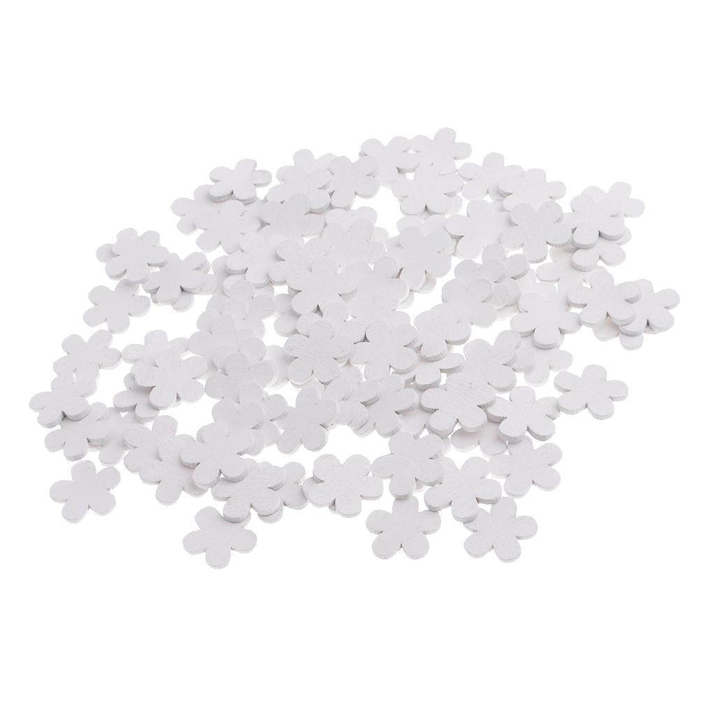  100 Pieces White 21x20mm Mini Wooden Flower Shapes Pieces Decor Embellishment Art Craft Card Making Scrapbooking Wedding Favors