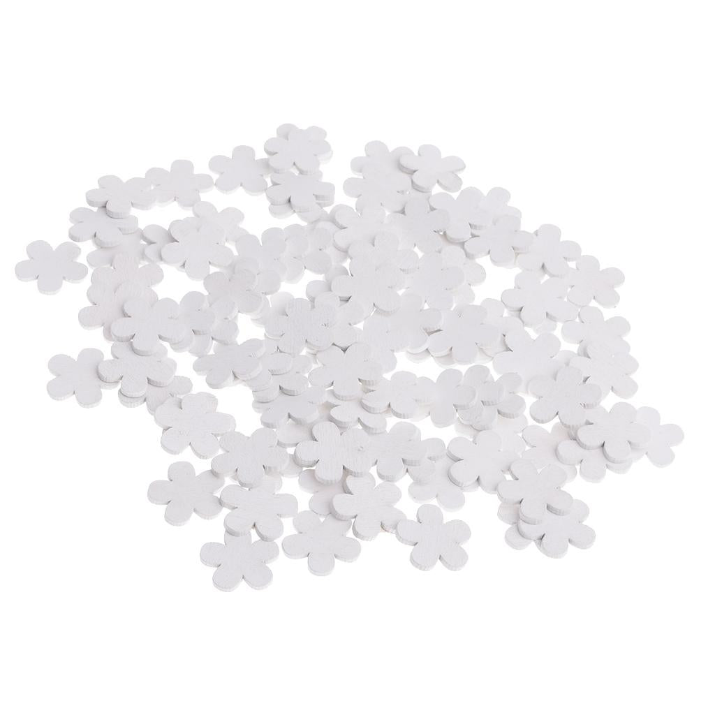  100 Pieces White 21x20mm Mini Wooden Flower Shapes Pieces Decor Embellishment Art Craft Card Making Scrapbooking Wedding Favors