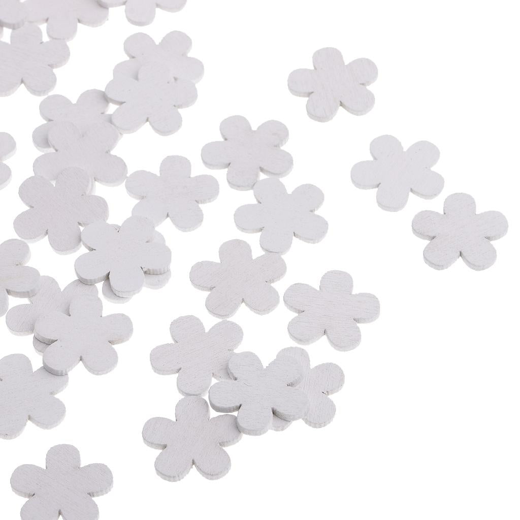  100 Pieces White 21x20mm Mini Wooden Flower Shapes Pieces Decor Embellishment Art Craft Card Making Scrapbooking Wedding Favors