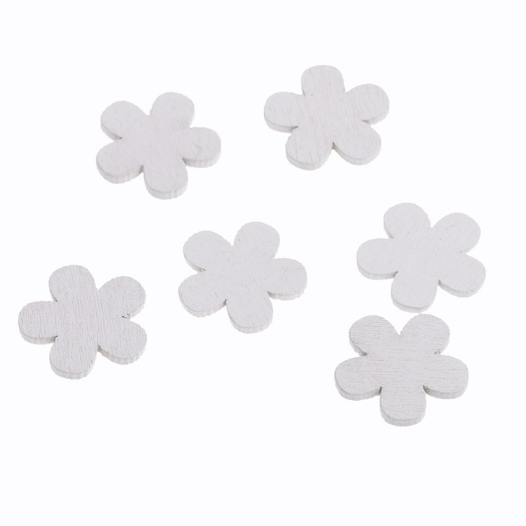  100 Pieces White 21x20mm Mini Wooden Flower Shapes Pieces Decor Embellishment Art Craft Card Making Scrapbooking Wedding Favors