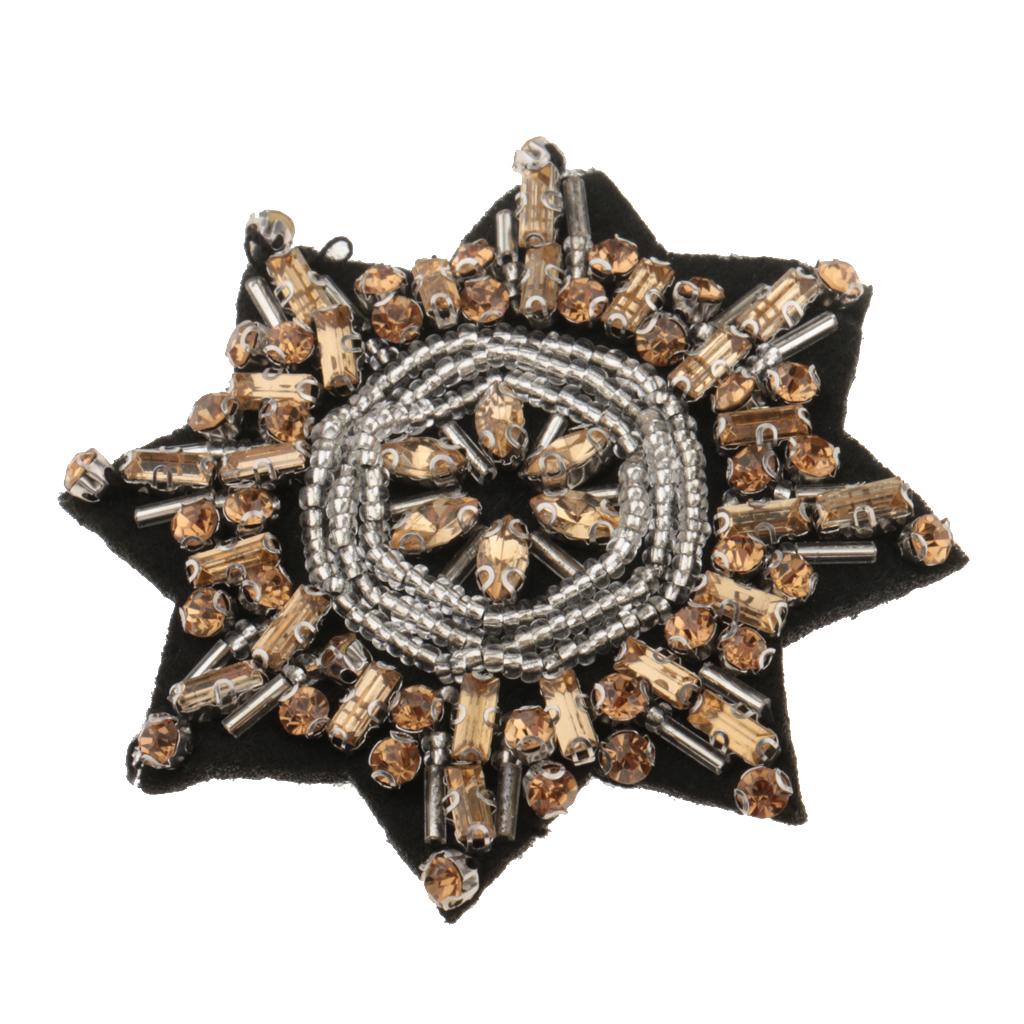 1 Piece Star Shape Rhinestone Beaded Embroidery Patch Sew on Applique Gold