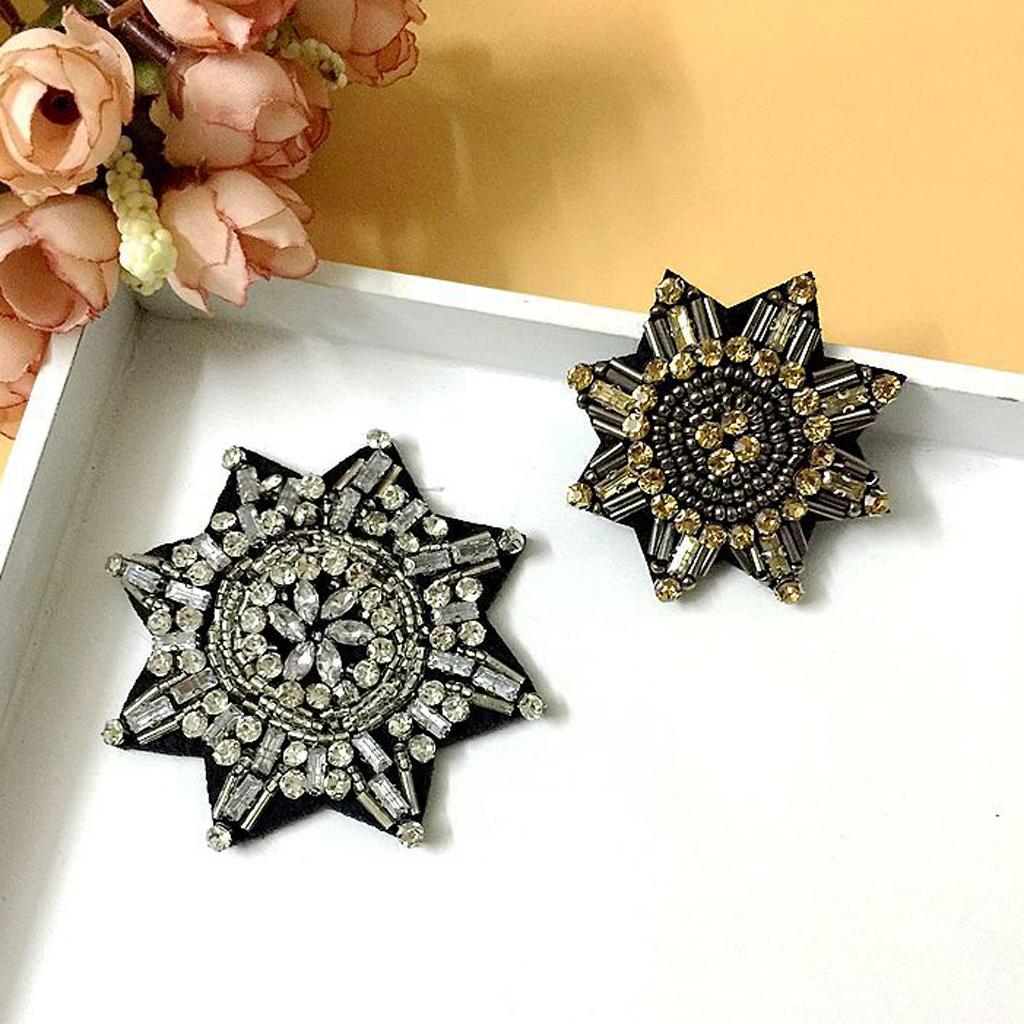 1 Piece Star Shape Rhinestone Beaded Embroidery Patch Sew on Applique Silver