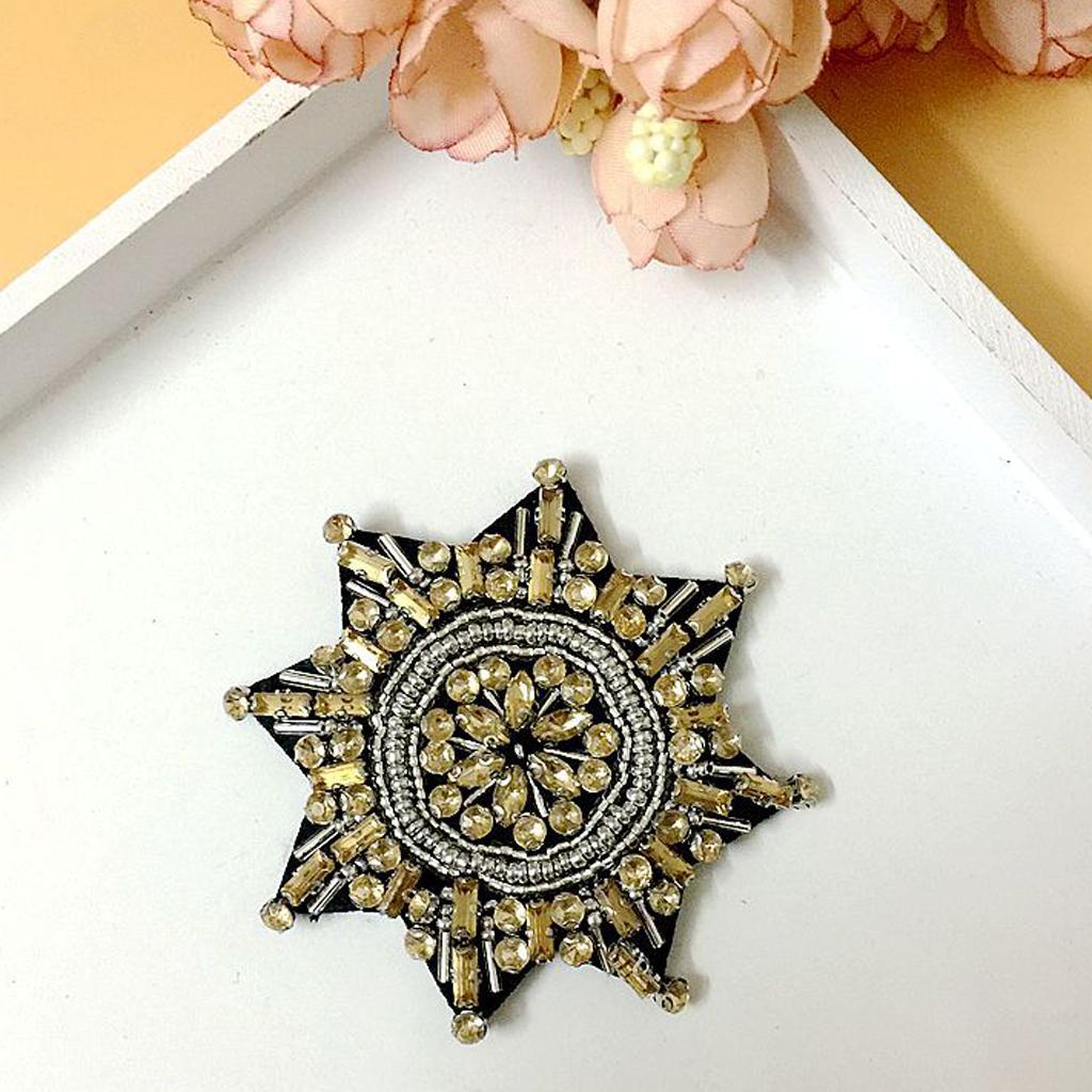 1 Piece Star Shape Rhinestone Beaded Embroidery Patch Sew on Applique Silver