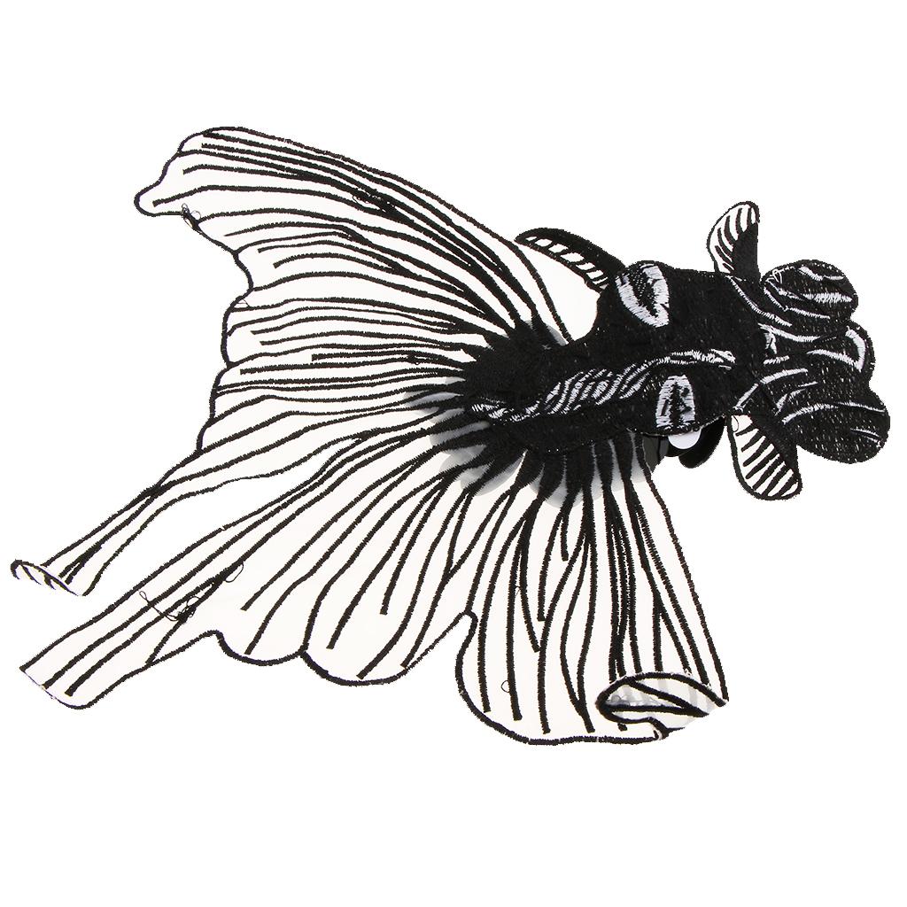 1 Piece Embroidered Goldfish Sequin Beaded Patches Appliques DIY Craft Black