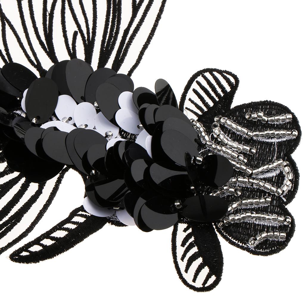 1 Piece Embroidered Goldfish Sequin Beaded Patches Appliques DIY Craft Black