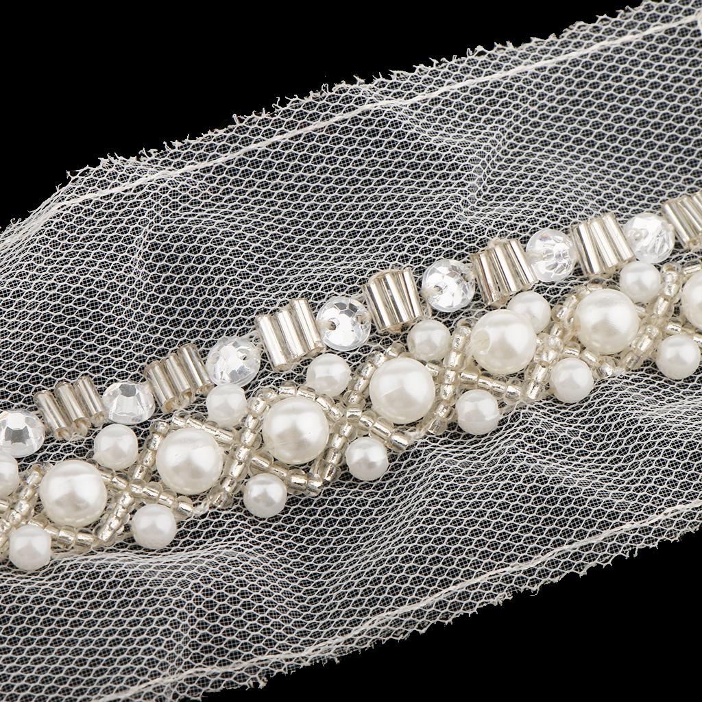 1 Yard Artificial Pearl Beaded Acrylic Crystal Bead Mesh Ribbon Sew on Collar Decorated Embellishment Sewing Accessories 2.17 inch Width