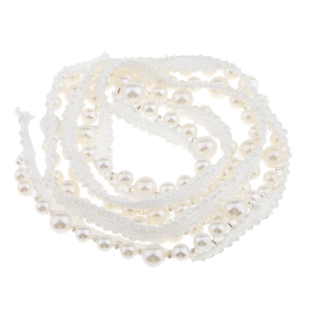 1 Yard 10mm Vintage Style Pearl Beaded Lace Edge Trim Ribbon Wedding Applique DIY Sewing Craft