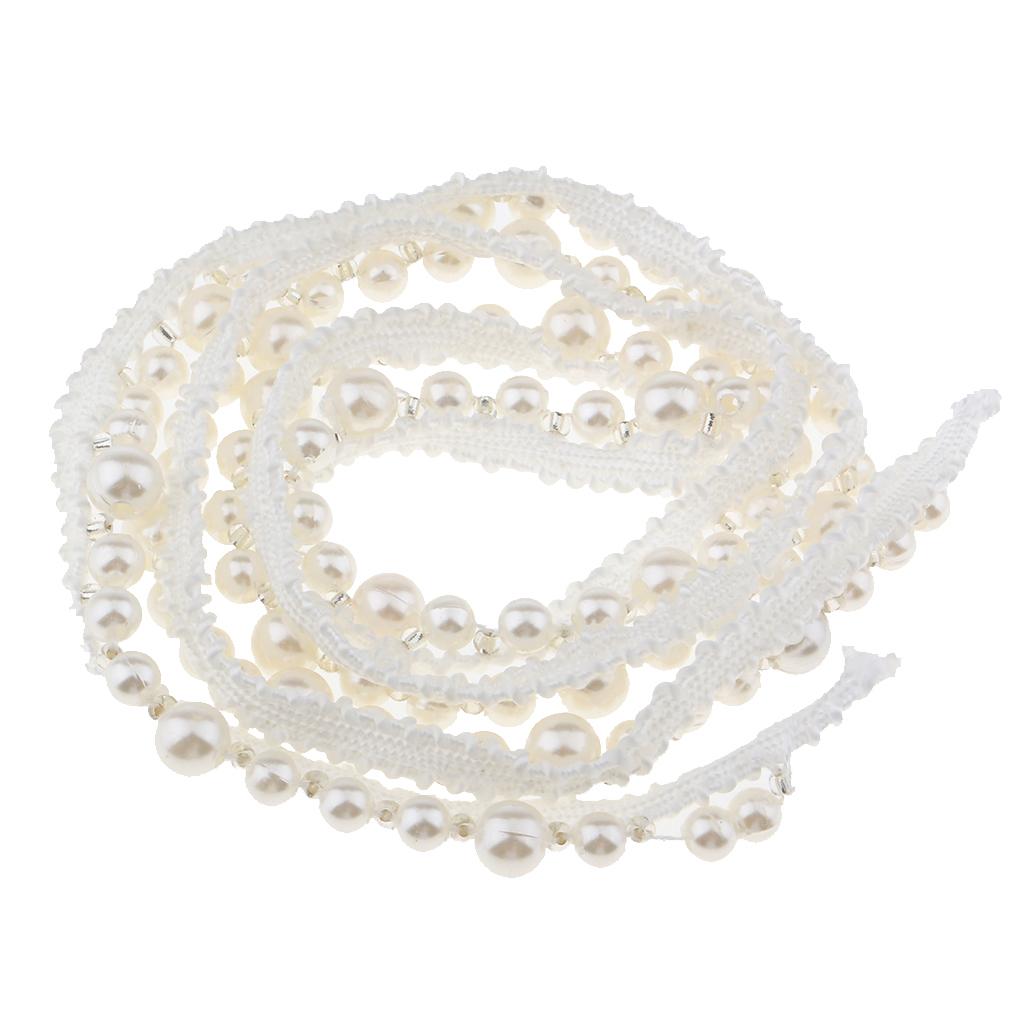 1 Yard 10mm Vintage Style Pearl Beaded Lace Edge Trim Ribbon Wedding Applique DIY Sewing Craft