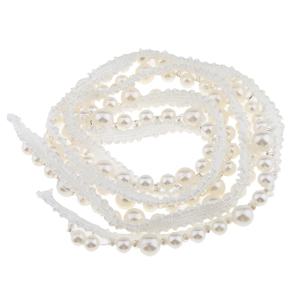 1 Yard 10mm Vintage Style Pearl Beaded Lace Edge Trim Ribbon Wedding Applique DIY Sewing Craft