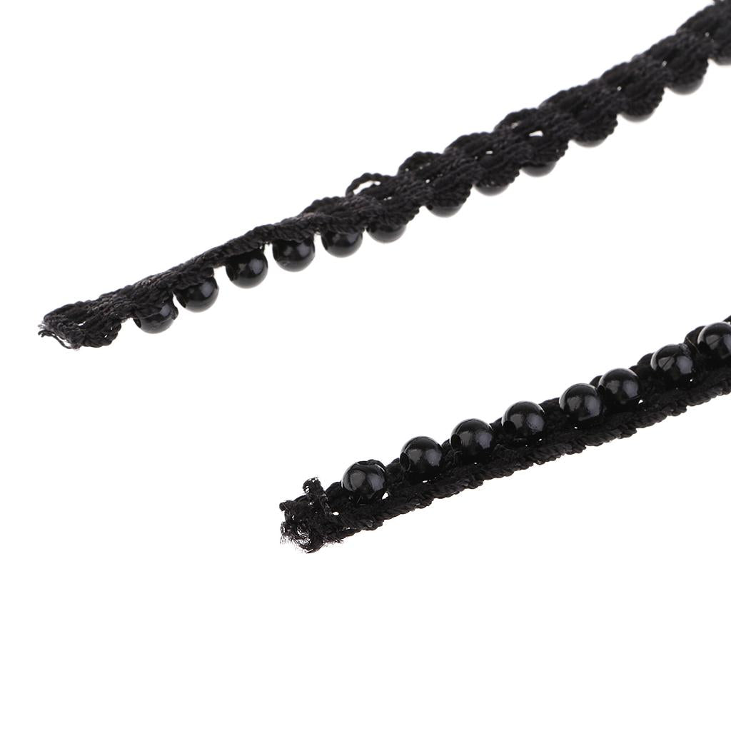 1 Yard 10mm Elegant Pearl Beaded Ribbon Sewing Lace Trim Decoration Black